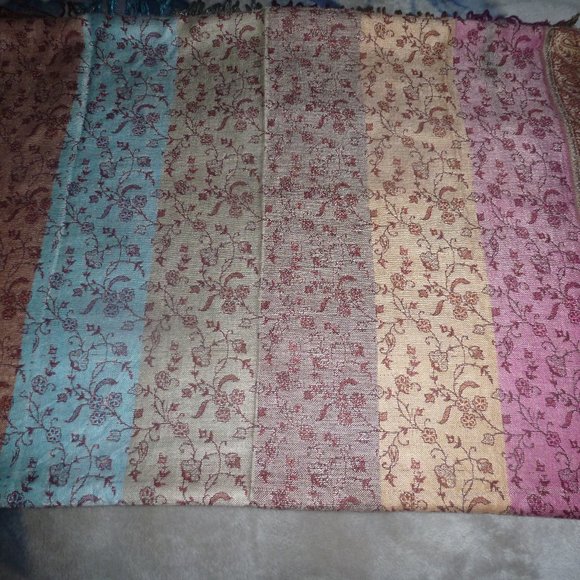 PASHMINA 100% Cashmere Burgundy /Multicolored Neck Scarf with Fringe - Picture 3 of 9